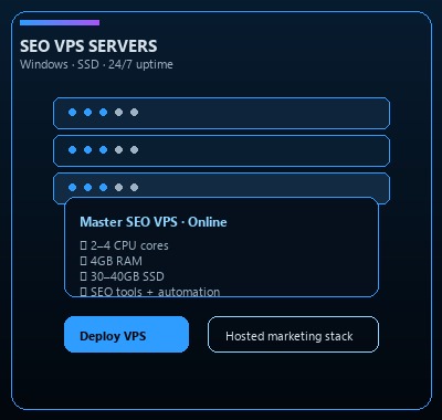 SEO VPS server specs, uptime, and hosted marketing stack